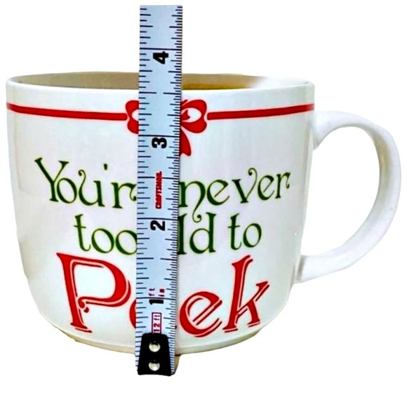 Large Christmas Coffee Mug 'Never Too Old to Peek' Big 2 Sided Pfaltzgraff NEW - Picture 9 of 10